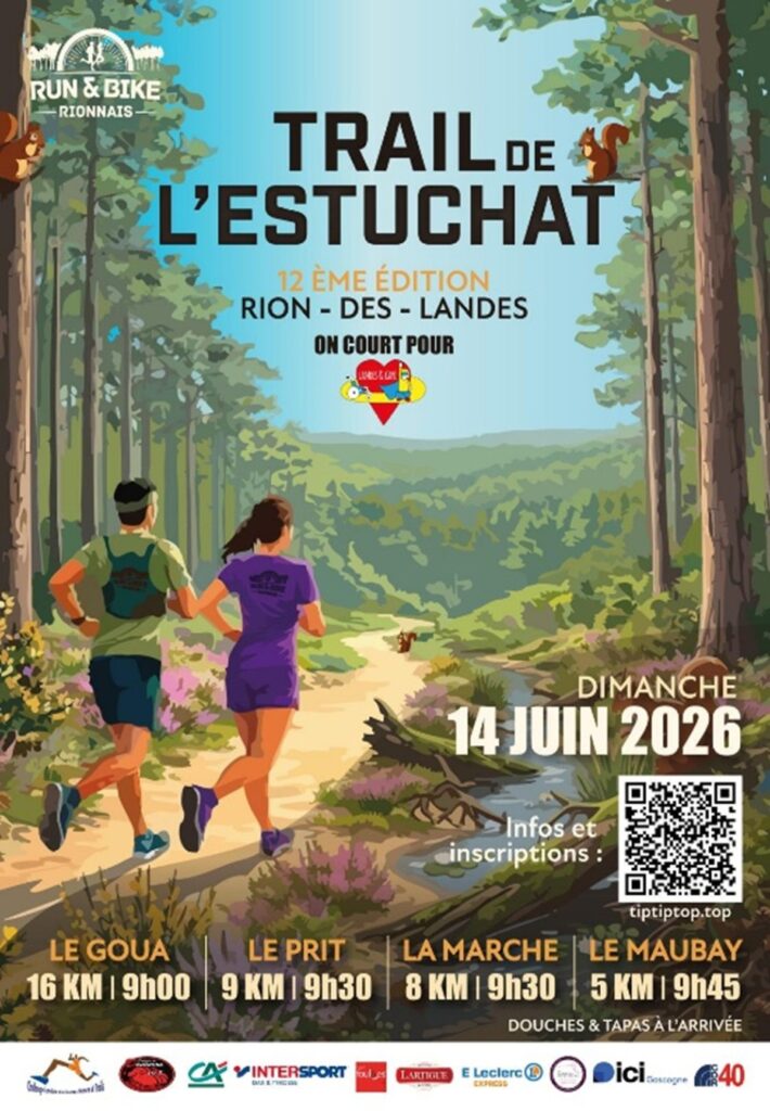 Affiche du Trail de l'Estuchat à Rion-des-Landes au profit de Landes et Cape