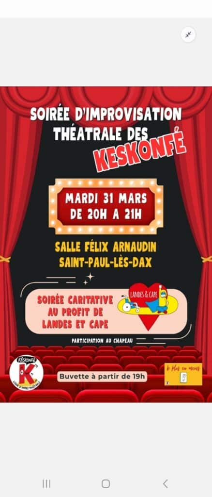 Soirée d’improvisation théâtrale à Saint-Paul-lès-Dax au profit de l'association caritative Landes et Cape de Saint Paul Les Dax